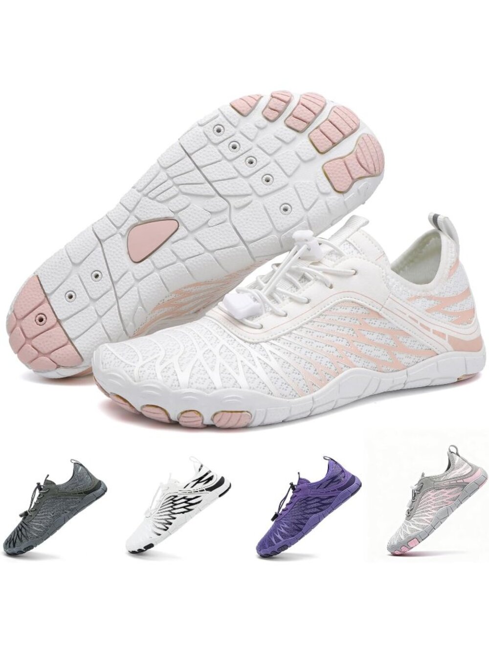 Womens White Mesh Barefoot Breathable Non-Slip Athletic Footwear Water Shoes